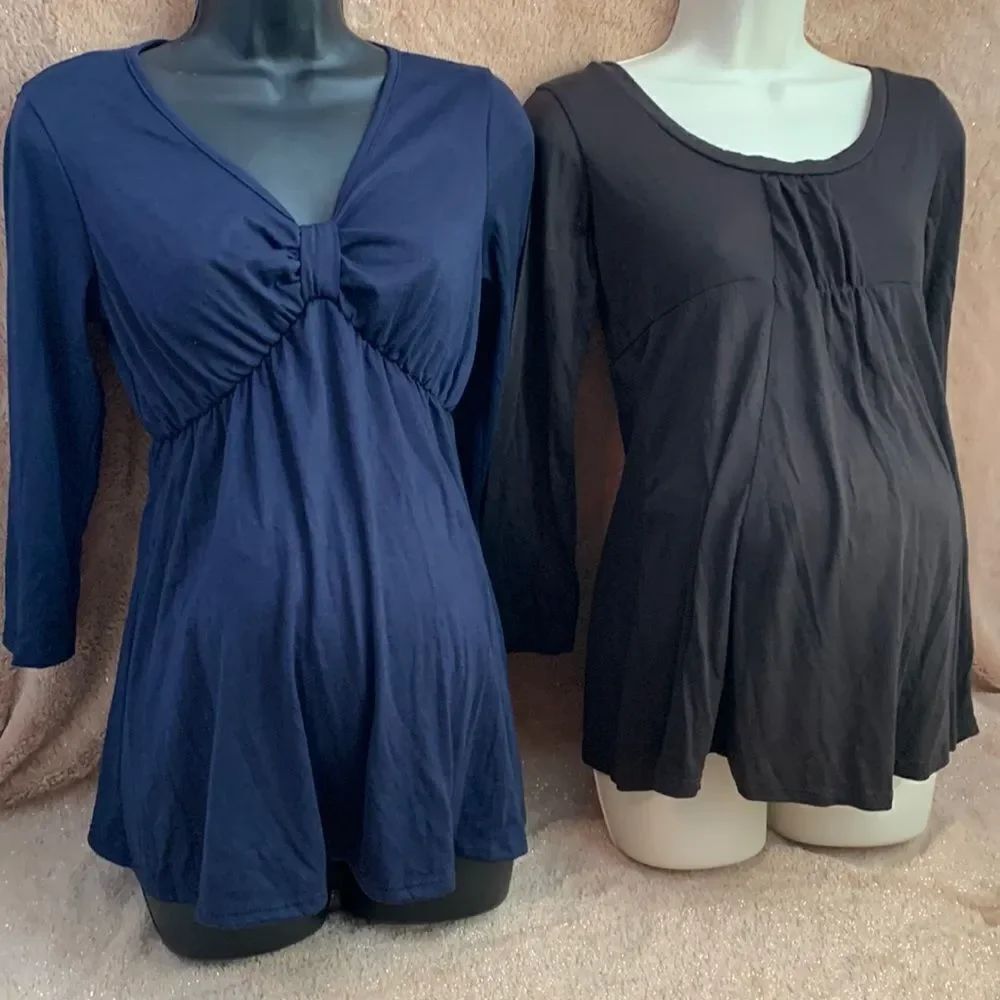 Designer Maternity Set of 2 Tunic Tops Shirts S Brown/Blue